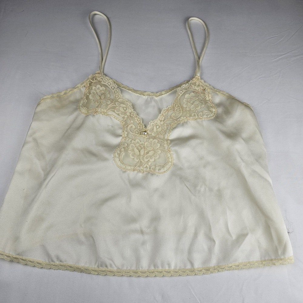 VTG Victoria's Secret ILGWU S Gold Crown Label  White Bridal Lace Cami Tank top